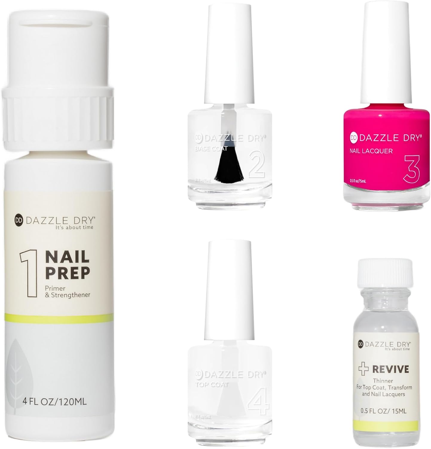 Dazzle Dry Full System Kit - She's Electric - A bright hot pink. Semi-sheer. Cream. (5 Piece Kit)