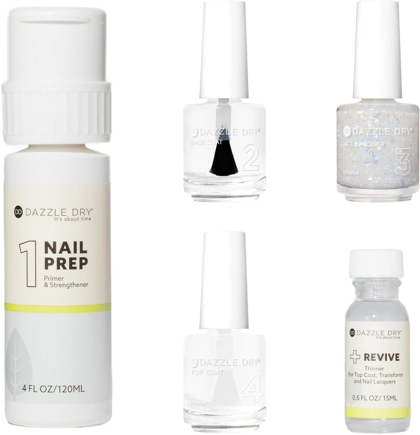 Dazzle Dry Full System Kit - Cold As Ice - An iridescent white sheer glitter. (5 Piece Kit)