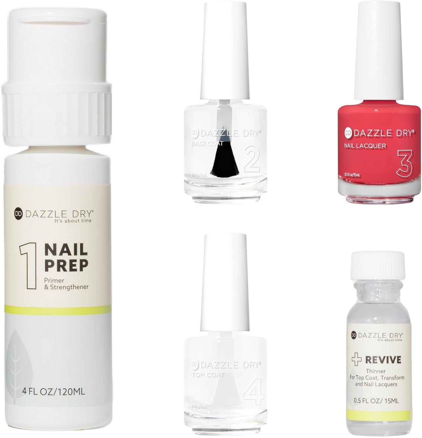 Dazzle Dry Full System Kit - Let's Get Away - A vivid coral with reddish-pink undertones. Full coverage cream. (5 Piece Kit)