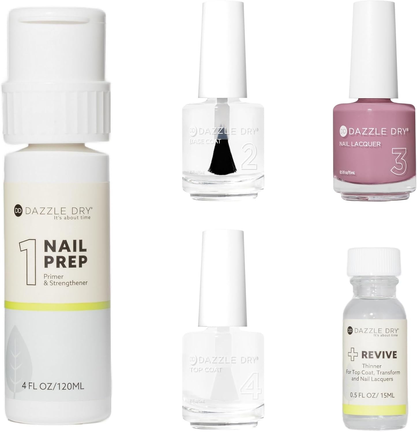 Dazzle Dry Full System Kit - Picking Peonies - A romantic pinky mauve. Full coverage cream. (5 Piece Kit)